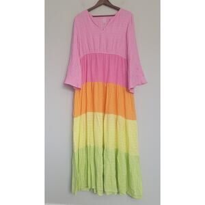NWT PQ Aura Lila M/L Maxi Dress Boho Bell Sleeve Sequin Color Block